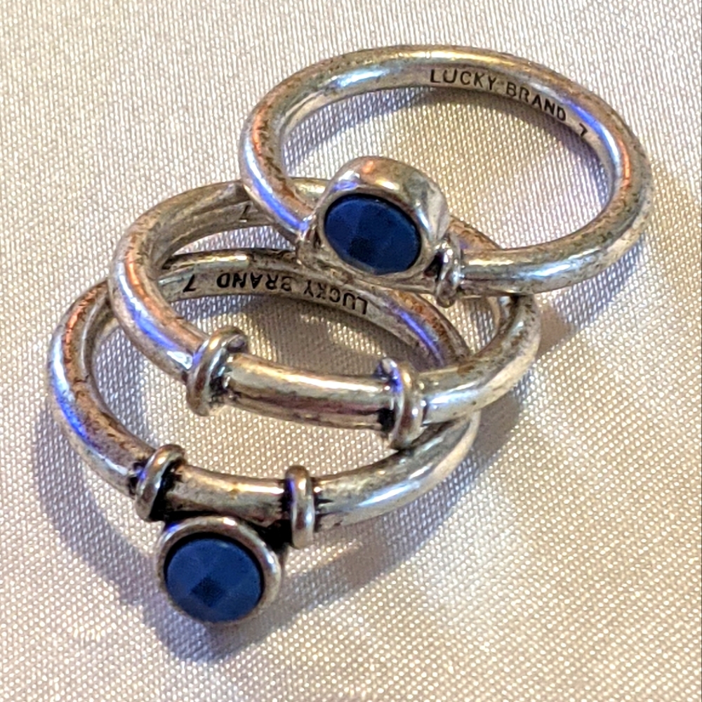 Lucky Brand Silver-Tone Stackable Ring with Blue Stone
